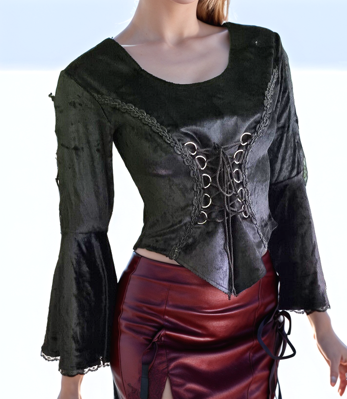 SamtBluse Miederbluse Gothic Larp Witch Medieval schwarz Gr. 34-38
