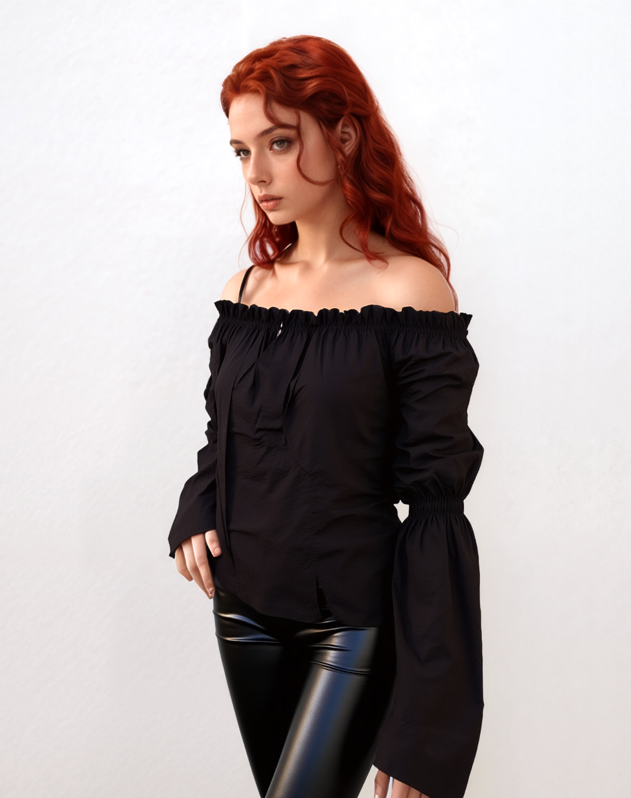 Mittelalter Gothic Pirat Larp Carmen-Bluse schwarz Gr.36-40