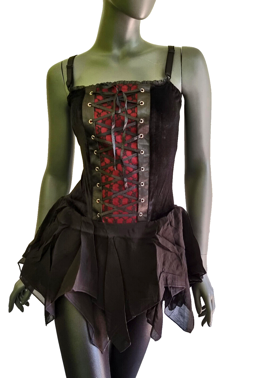 Corsagentop Mieder Gothic Punk Victorian Medieval Zipfel schwarz-rot Gr.36-40