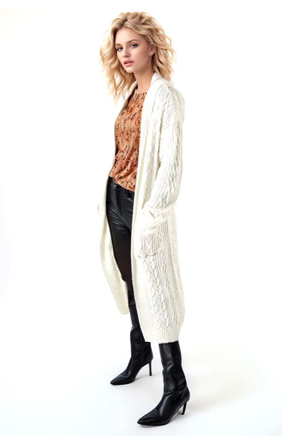 Aniston Strickjacke Longjacke Kapuze weiss onesize 36-40