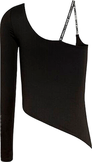 Tommy Jeans Bluse Logo Tape DW0DW16502 Schwarz Slim Fit Gr.XL/40