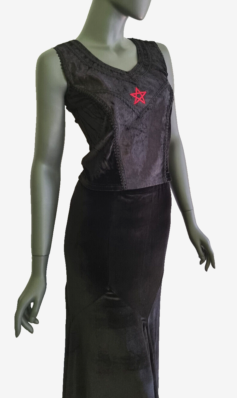 Corsagentop Schnürung Samt Pentagramm Gothic Punk Medieval Witch rot Gr. M36