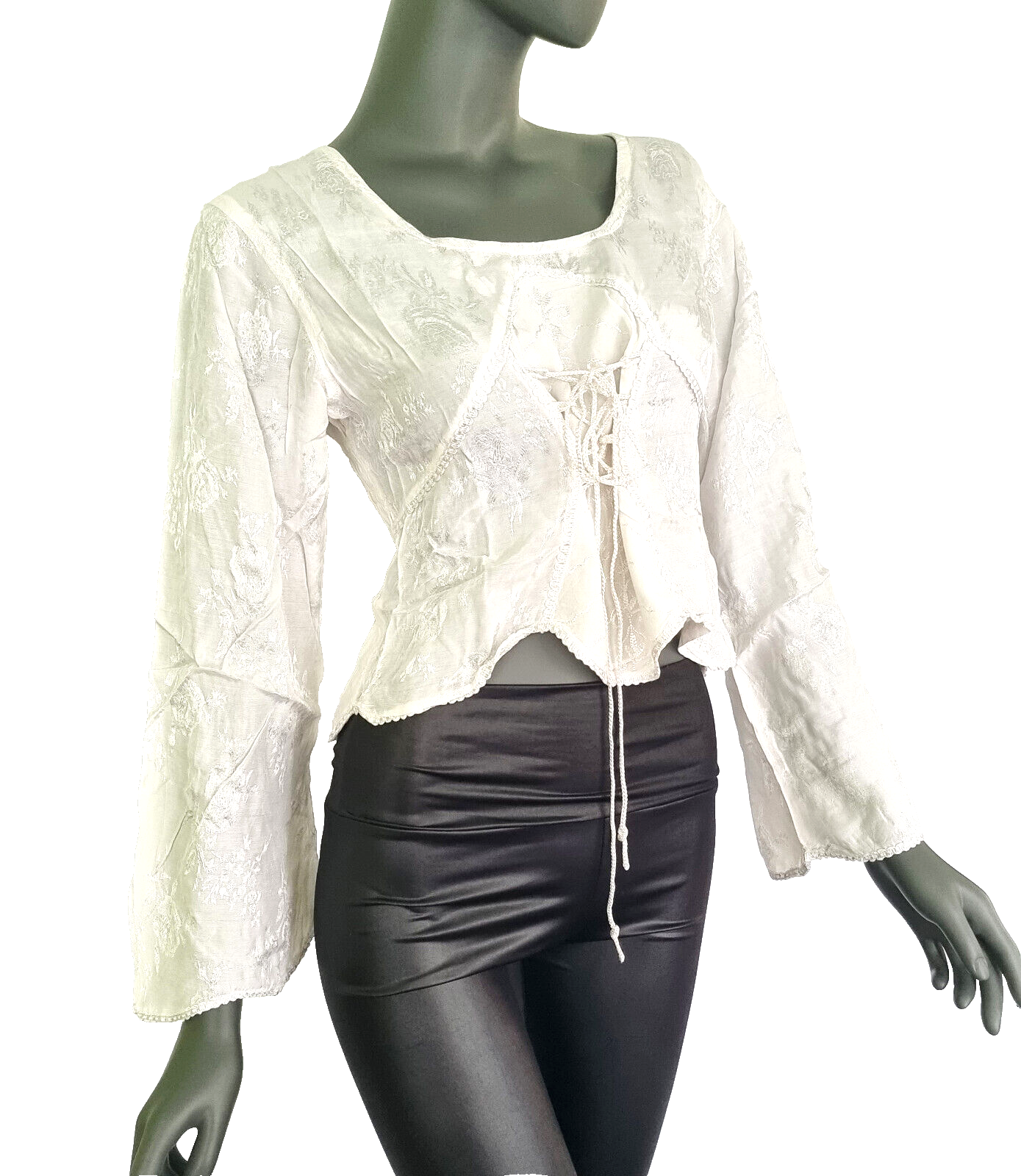 Kurz-Bluse Boho Hippie Ethno tannengrün vintage Gr.34-38 freesize