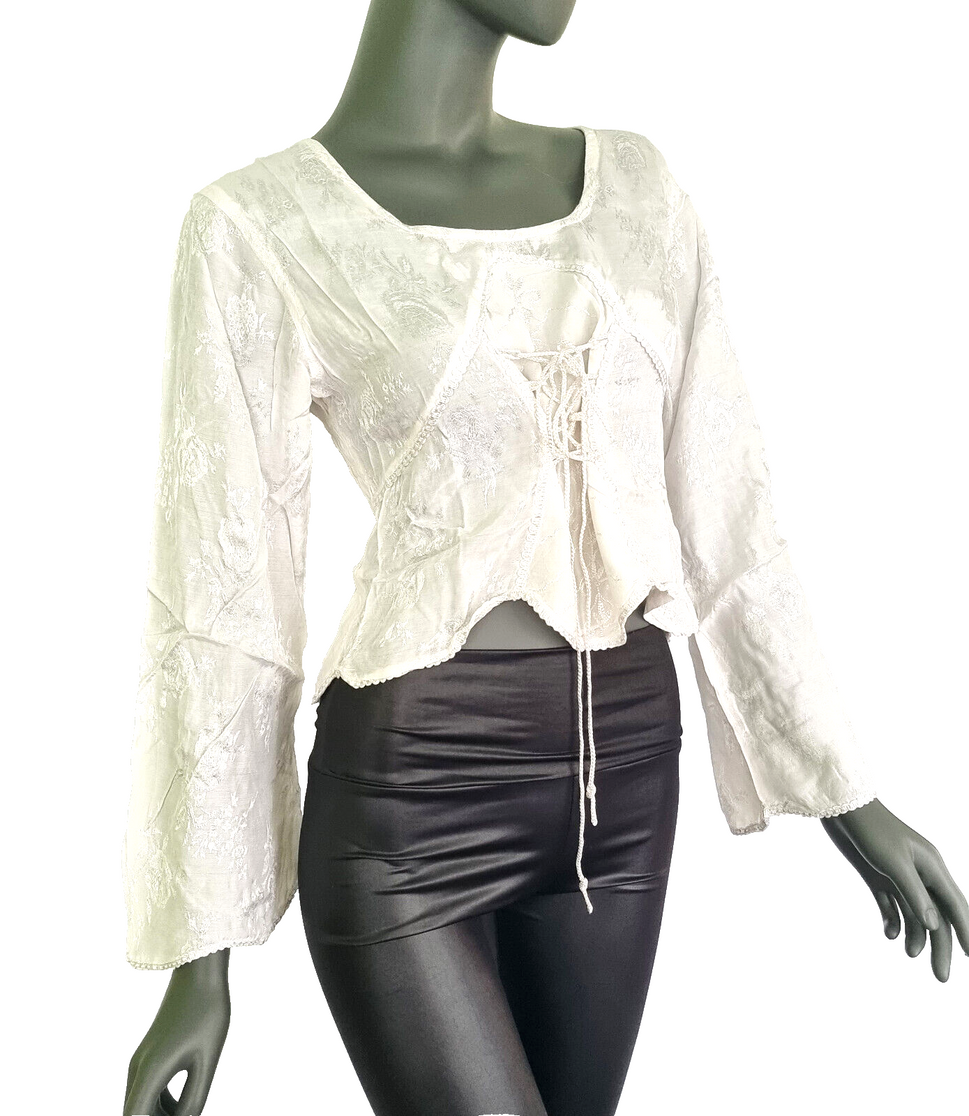 Kurz-Bluse Boho Hippie Ethno tannengrün vintage Gr.34-38 freesize