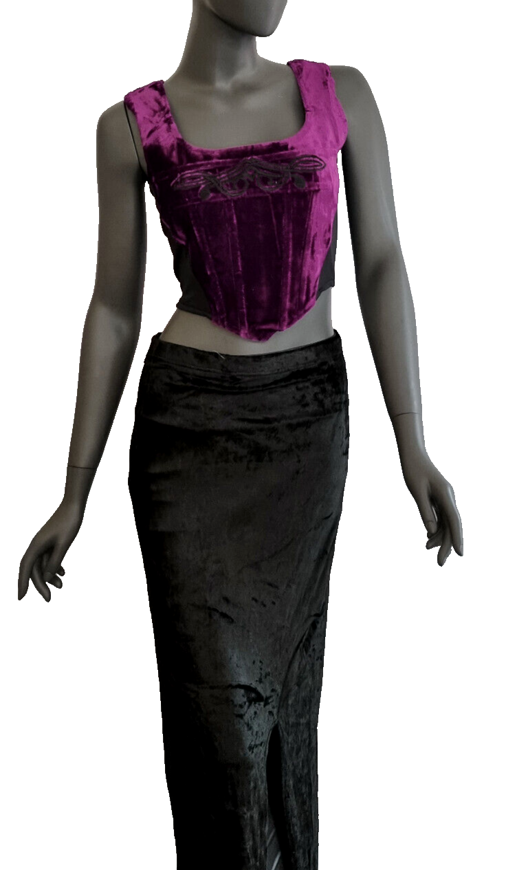 Corsagentop Samt Tribal Gothic Punk Medieval Witch lila Stäbchencorsage Gr.36/38