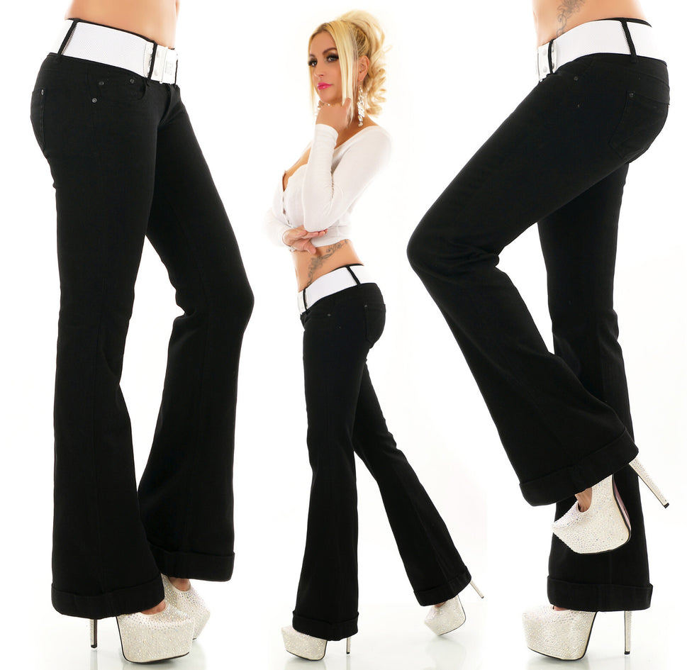 Redseventy/Stidia Bootcut Flare Jeans + Gürtel Black Denim Schwarz H248