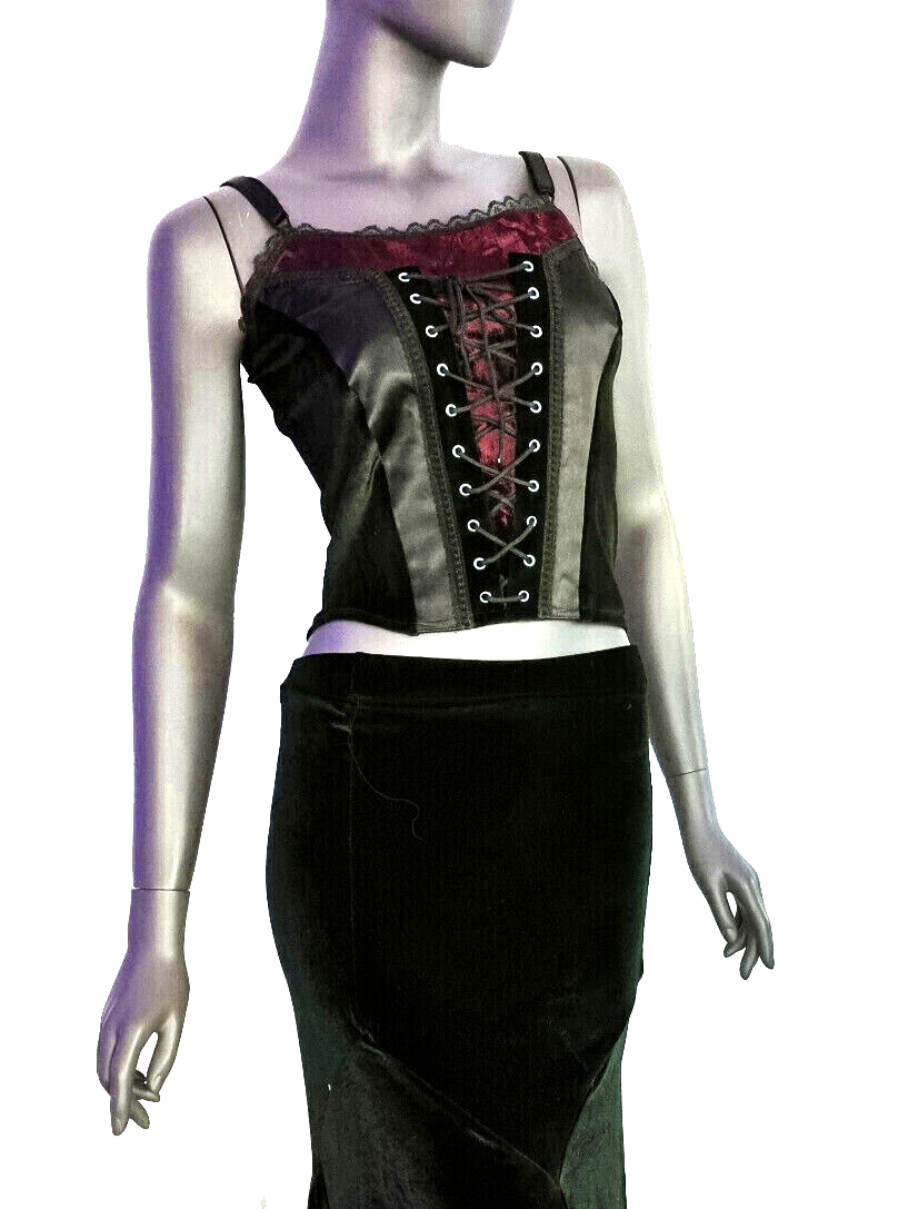 Corsagentop Samt Miedertop Gothic Punk Rock schwarz-bordeaux Gr.38