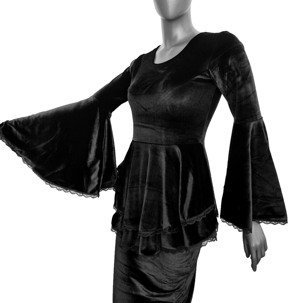 SamtTunika Gothic Witch Medieval Victorian schwarz Larp Gr.34-38