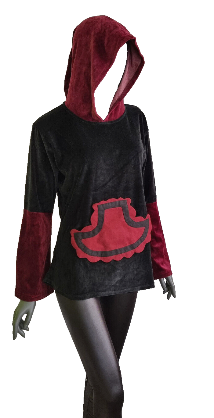 Gugel Nickisamt Sweater Gothic Witch Medieval Larp bordeaux-schwarz Gr.36-42