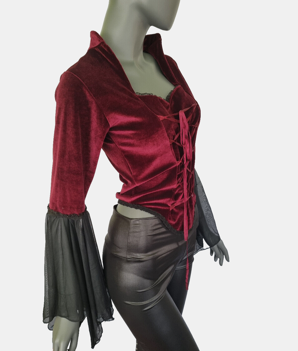 SamtBluse  Gothic Larp dark Witch Medieval Mieder Vampir Stehkragen Gr.34-38