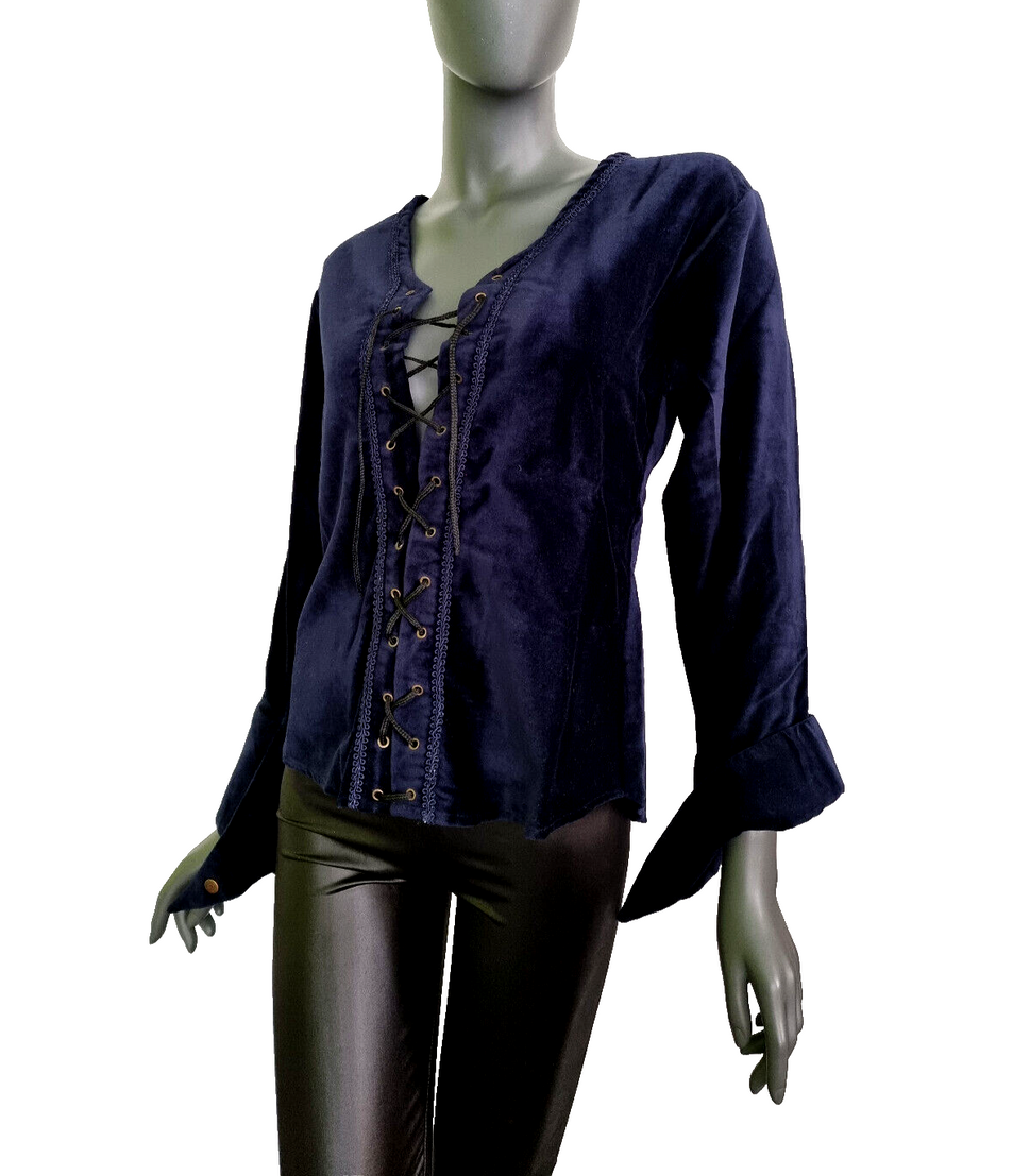 Bäres Blazer Schnürjacke Edwardian Gothic blau Samtjacke Zipfelärmel Gr. 36-40