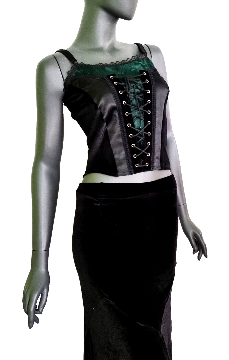 Corsagentop Samt Miedertop Gothic Punk Rock schwarz-grün Gr.34/36