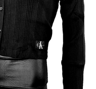 Calvin Klein Strickjacke Badge Elongated Kurzjacke Rib Struktur Gr.2XL