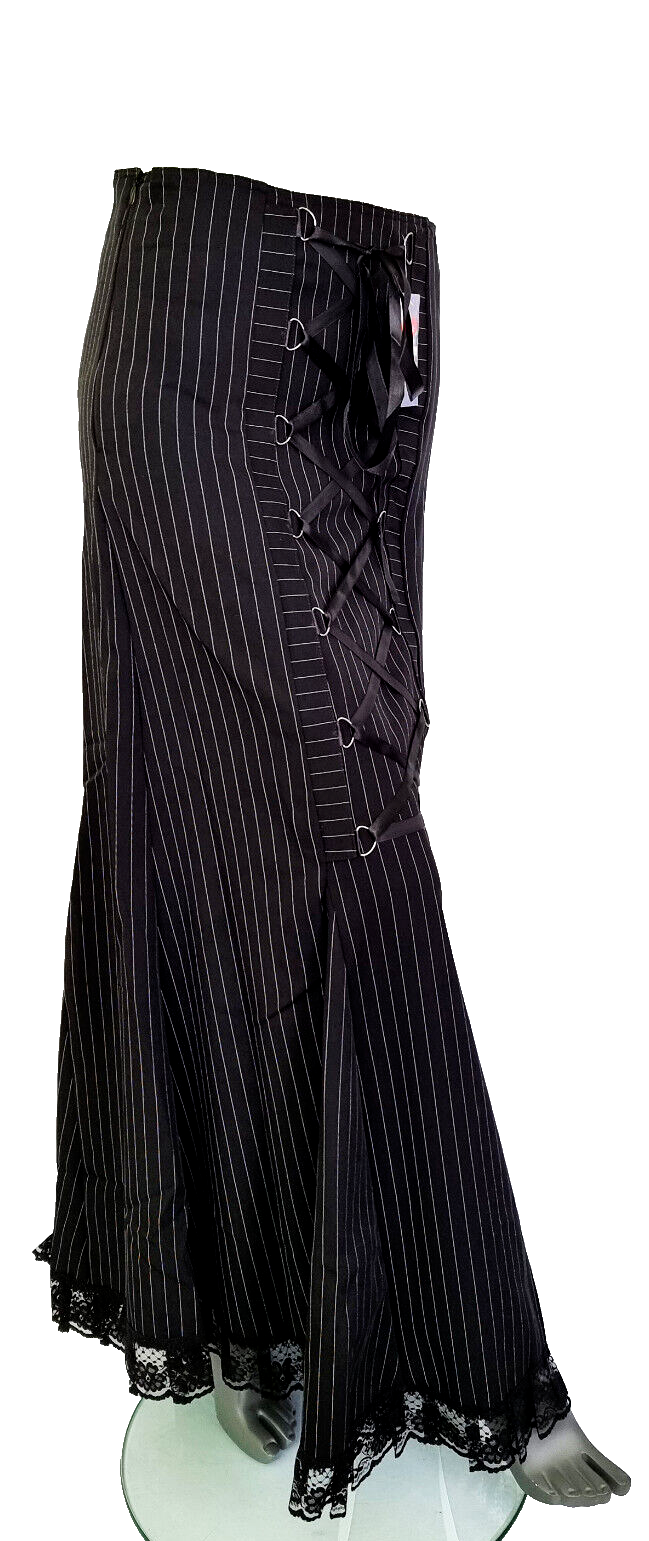 Maxirock rote Nadelstreifen Corsagenschnürung Gothic Witch Punk Larp Gr.34-38