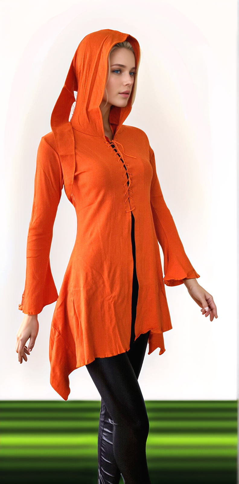 Gugel Zipfeljacke Medieval Gothic Ethno Hippie Pixie grün, orange Gr.S/M, L/XL