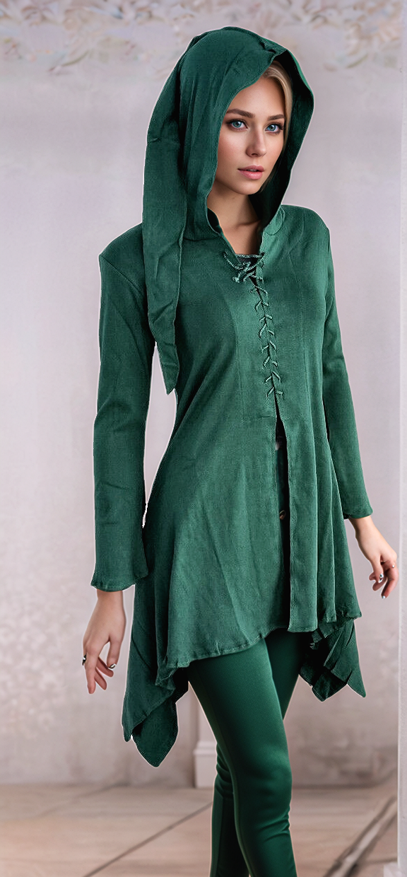 Gugel Zipfeljacke Medieval Gothic Ethno Hippie Witch Pixie tannengrün Gr.L/XL