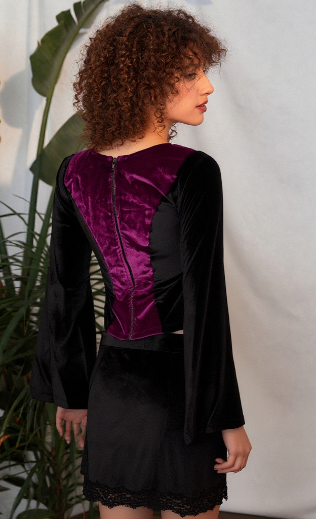 Bäres Samtshirt langarm Corsagenlook Raffung Gothic Viktorian Gr.38-40