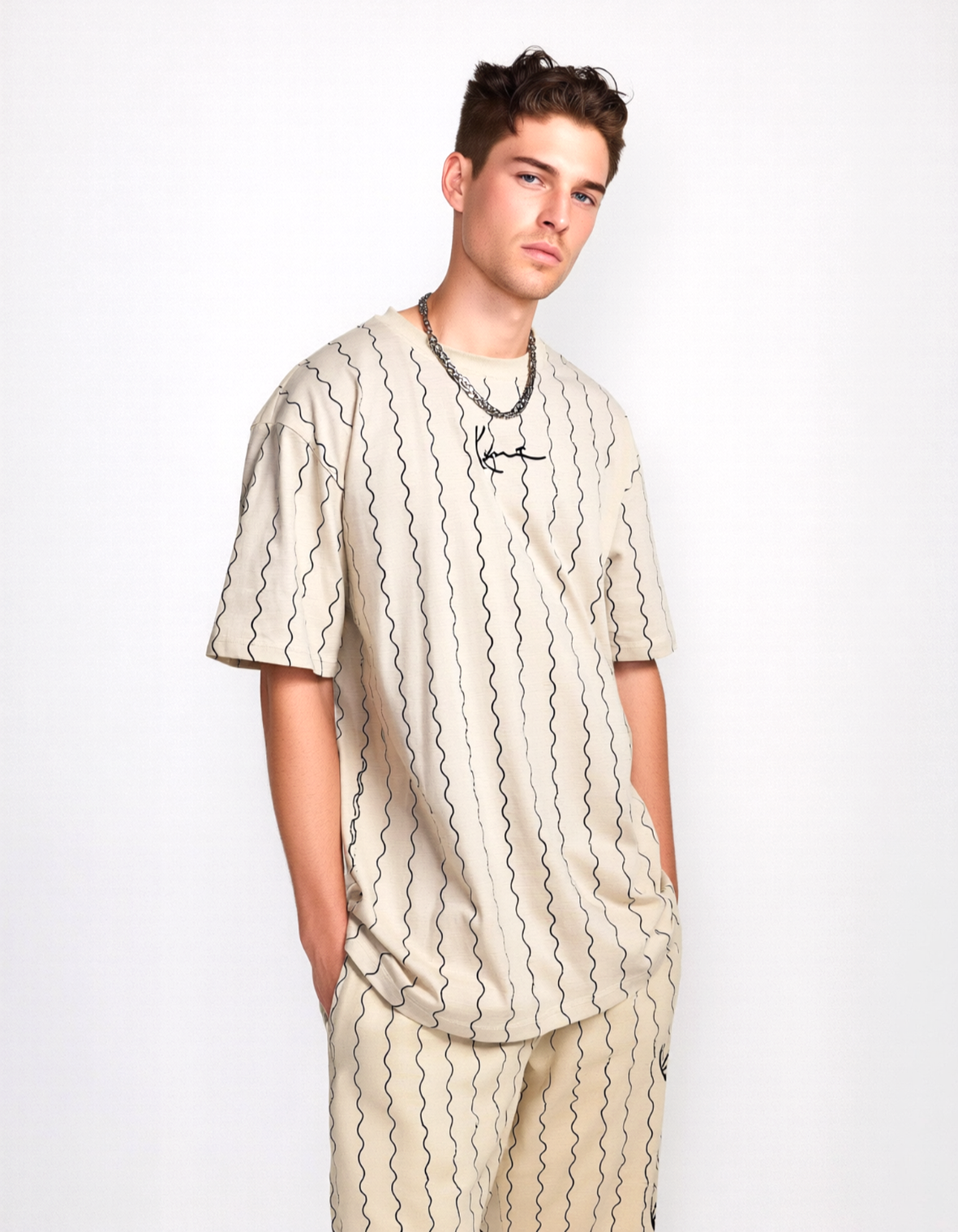 Karl Kani signature ziczac pinstripe Shirt beige Gr. XL