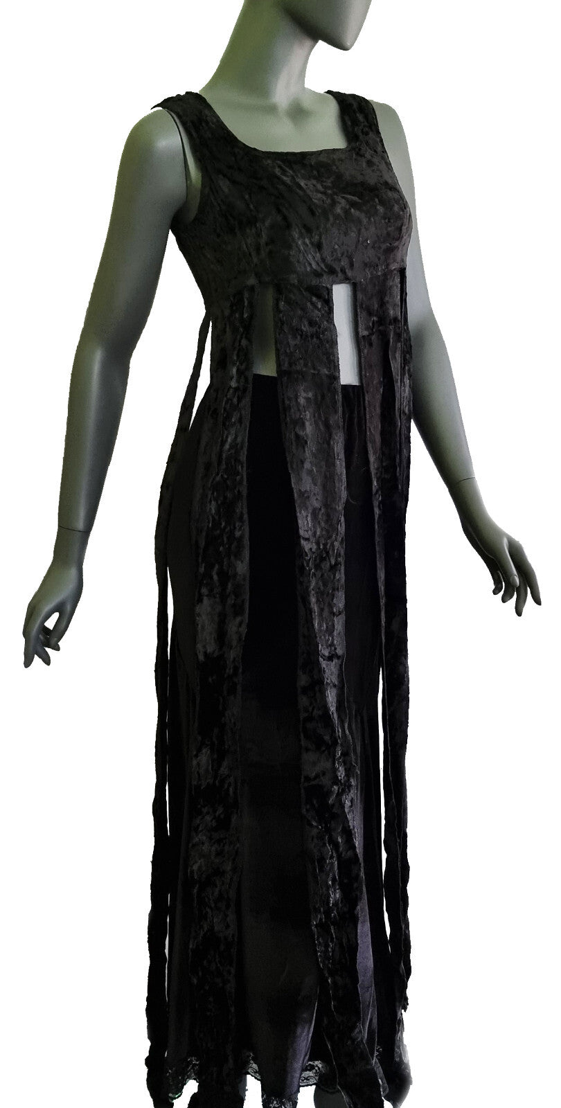 Samt Longtop Zipfel Überkleid grün Pixie Gothic Boho Gr.34-38