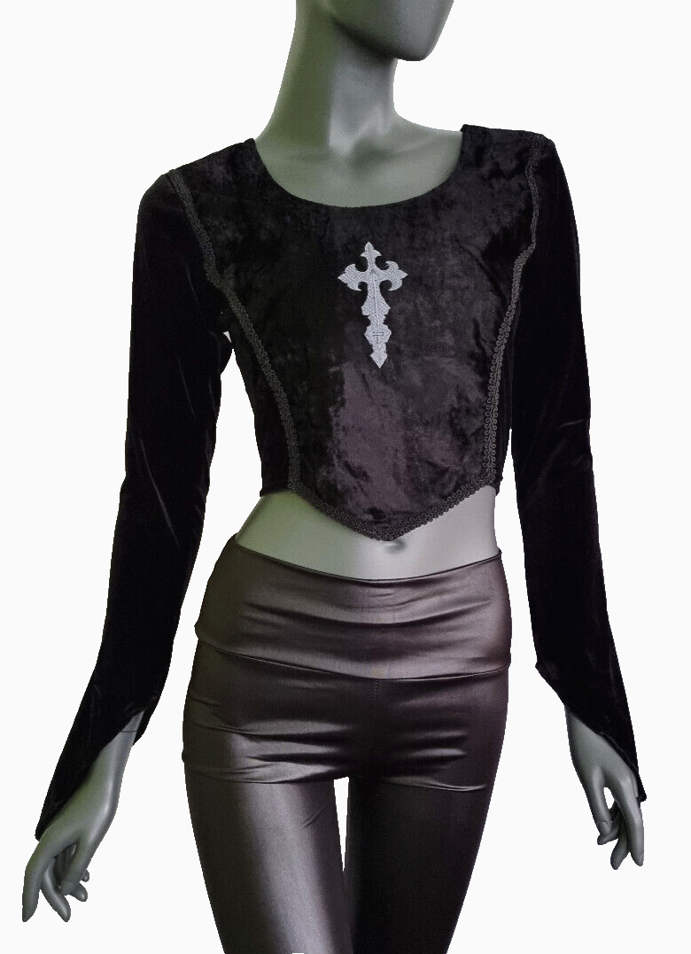 Bäres Corsagen-Top Kreuz Gothic Witch Samt Stulpenärmel schwarz Gr.36/38