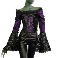 Samt Carmenbluse Mieder Spitze viktorian Barock Gothic Punk Corsagenbluse 36/38