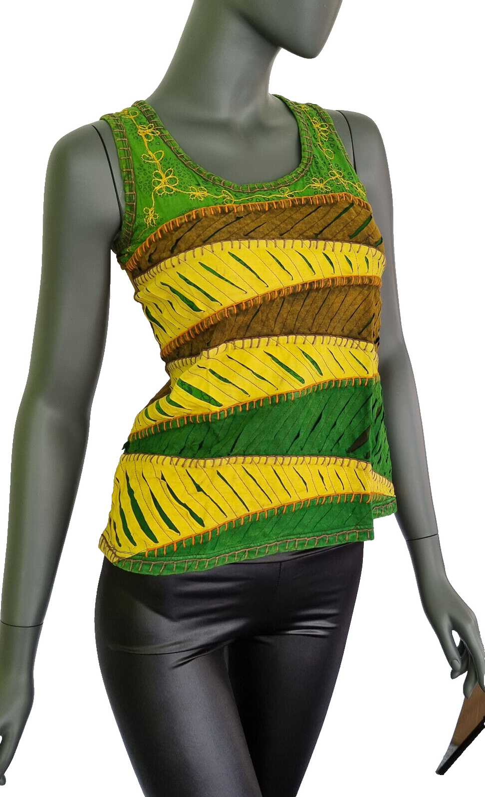 Razor Cut Damen Top Ethno Nepal Flower Hippie Boho Vintage blau Gr.34-38