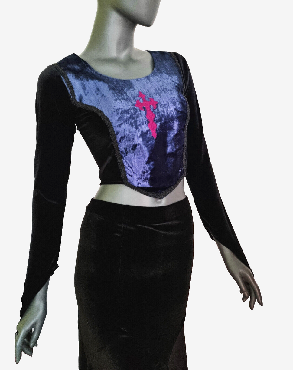 Bäres Corsagen-Top Pentagramm Gothic Witch Samt Stulpenärmel Gr.38