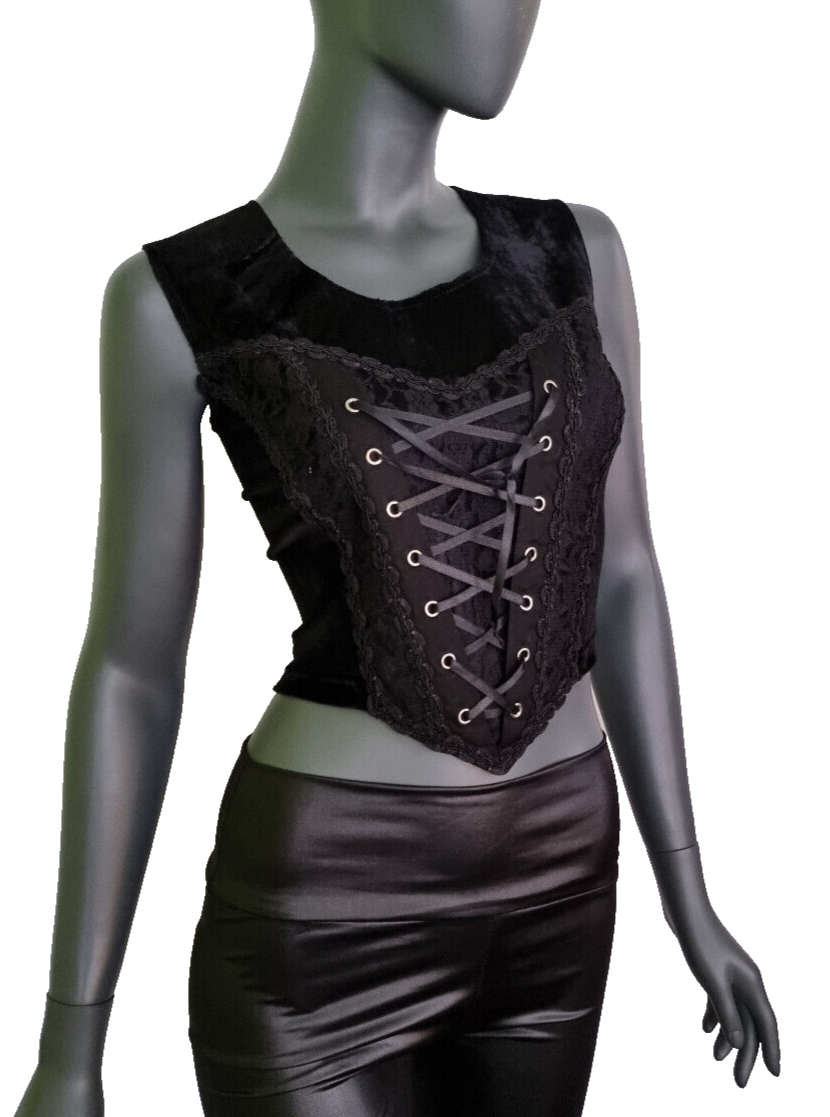 Corsagentop Schnürung Samt Spitze Gothic Punk victorian schwarz Gr. 36-40