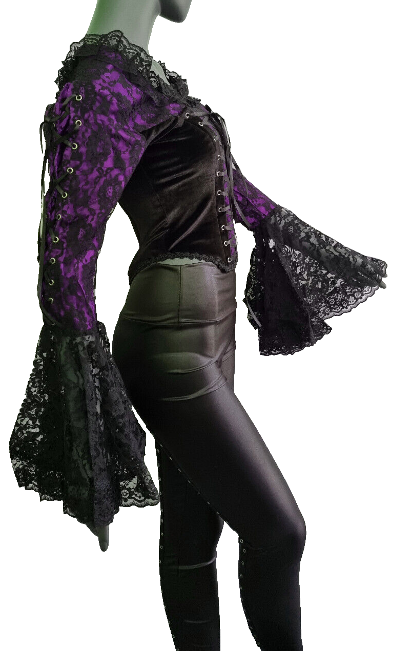Samt Carmenbluse Mieder Spitze viktorian Barock Gothic Punk Corsagenbluse 34/36