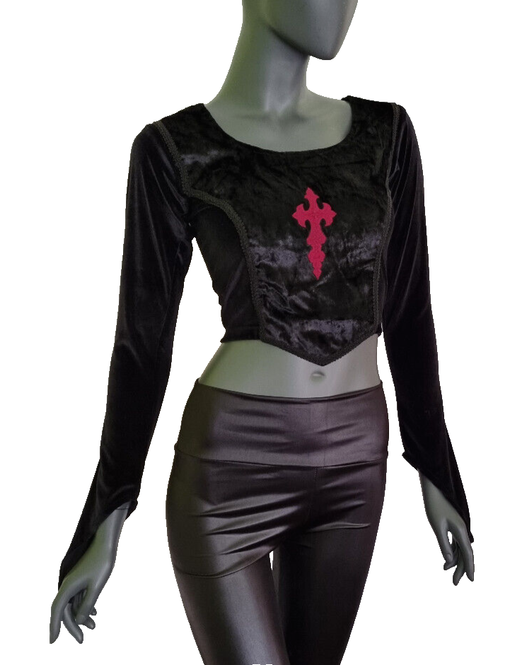 Bäres Corsagen-Top Kreuz Gothic Witch Samt Stulpenärmel schwarz Gr.34/36