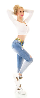 Zeige Bild Redseventy Sexy Skinny Jeans Gürtel Used-Look Röhre Farbverlauf Risse Gr.34-38 3