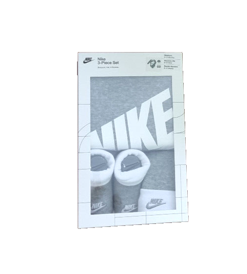 NIKE DREITEILIGES BABY SET GR. 68 / 6-12 BODY MÜTZE SCHÜHCHEN GRAU