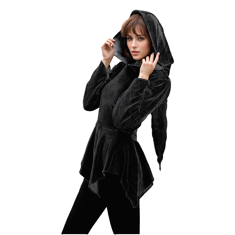 Gugel Nickishirt Vintage Look Mittelalter Gothic Pixie schwarz Gr.34-38 kl.40