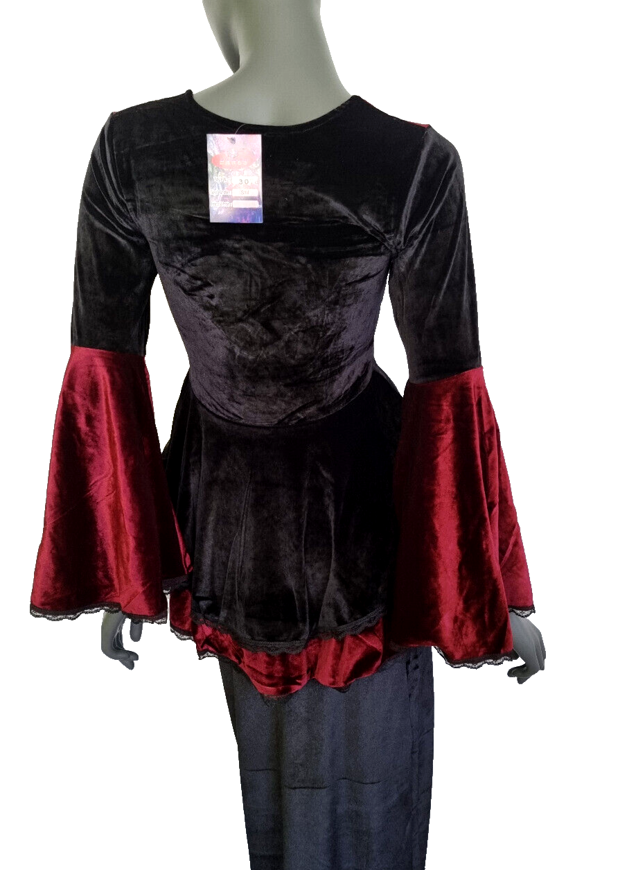 SamtTunika Gothic Witch Medieval Victorian schwarz-rot Larp Gr.34-38