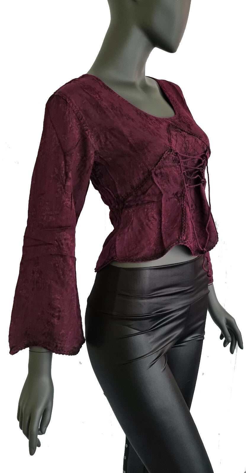 Kurz-Bluse Boho Hippie Ethno lila bordeaux vintage Gr.34-38 freesize