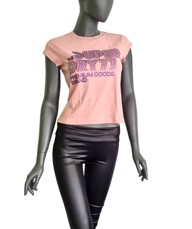 Superdry vintage Shirt short cut glitter altrosa lila Gr.M