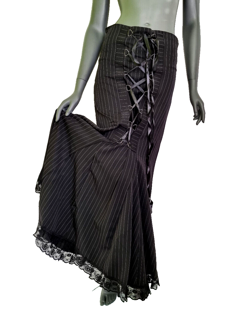Maxirock Nadelstreifen Corsagenschnürung Gothic Witch Punk Larp Gr.34-38