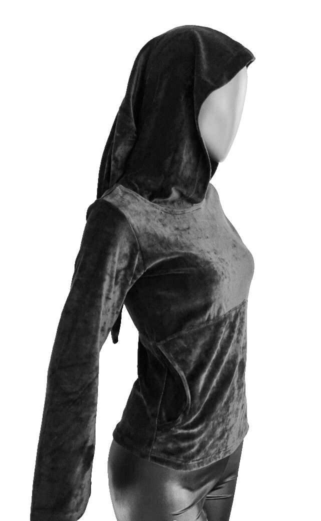 Gugel Nickisweater Vintage Gothic Pixie Larp grau violett-bordeaux Gr.34/36