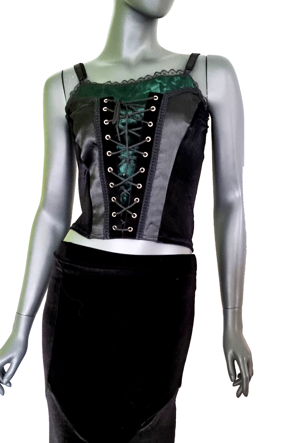 Corsagentop Samt Miedertop Gothic Punk Rock schwarz-grün Gr.34/36