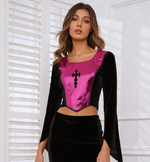 Bäres Corsagen-Top Gothic Cross Samt Stulpenärmel bordeaux Gr.34/36 kleine 38