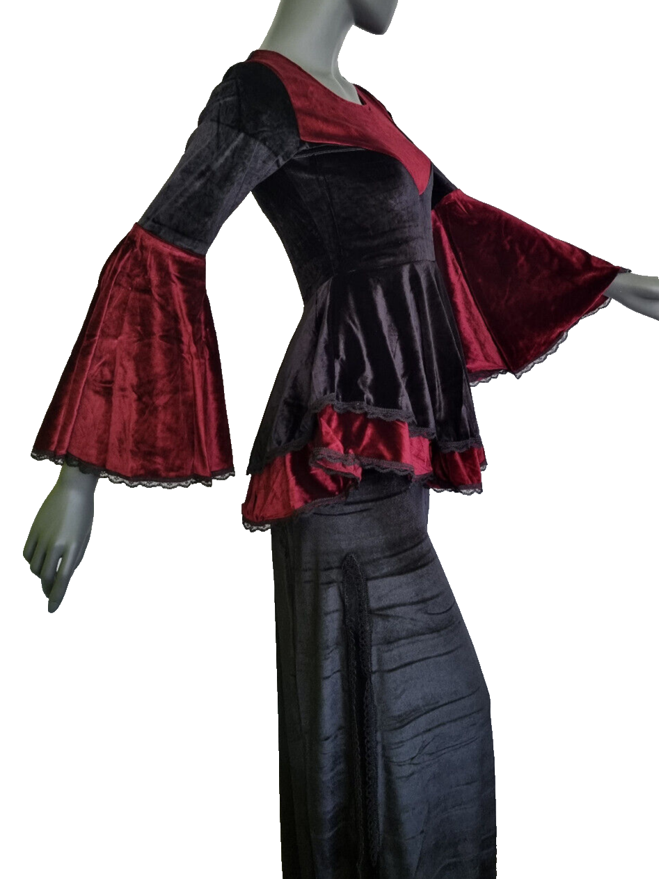SamtTunika  Gothic  Witch Medieval Victorian schwarz-lila Larp Gr.34-38