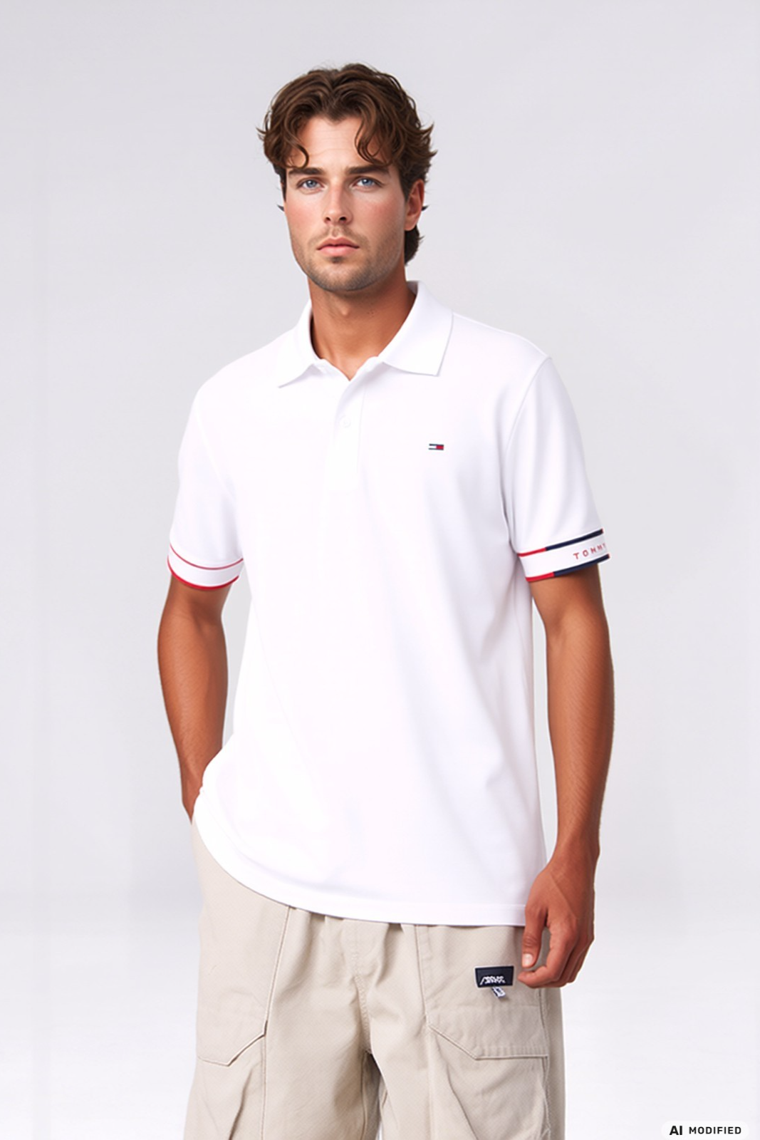Tommy Hilfiger Poloshirt ecru Logoärmel rot blau Gr.3XL