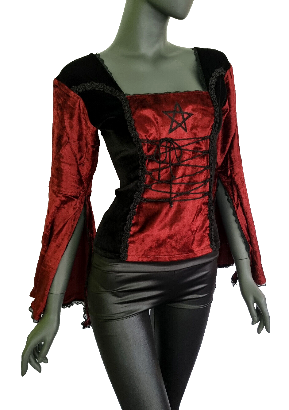 Gothic Samt-Bluse  schwarz Pentagramm Witch Dark role-playing Gr.34-38