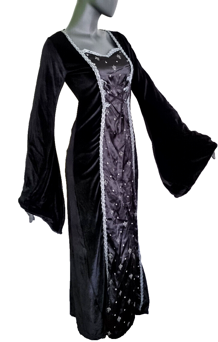 Samtkleid Maxikleid fleur de Lis Mittelalter Gothic schwarz Gr. 34-38