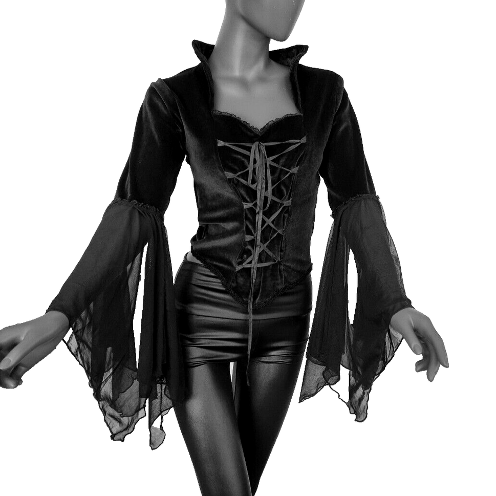 SamtBluse  Gothic Larp dark Witch Medieval Mieder Vampir Barock Gr.34-38
