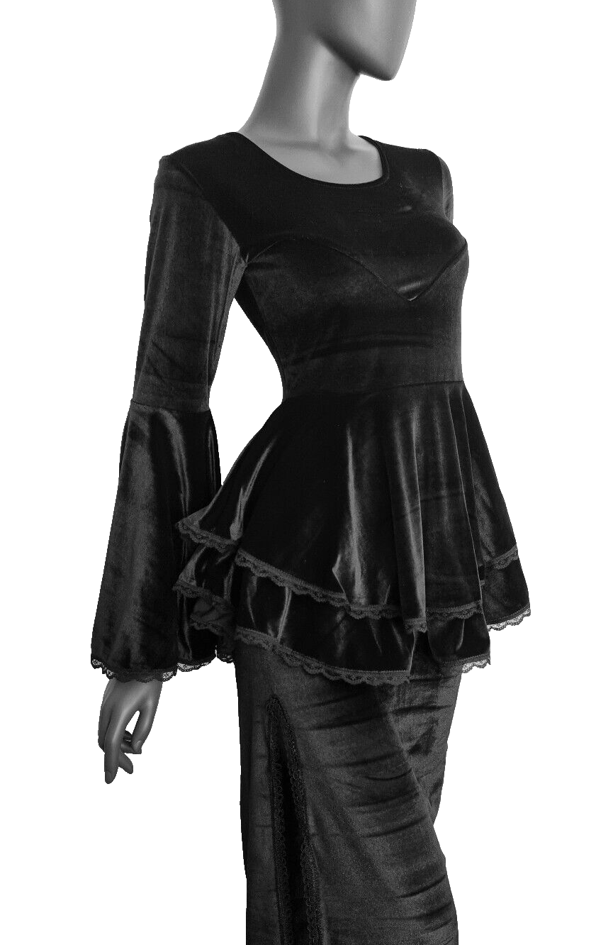 SamtTunika  Gothic  Witch Medieval Victorian schwarz-lila Larp Gr.34-38