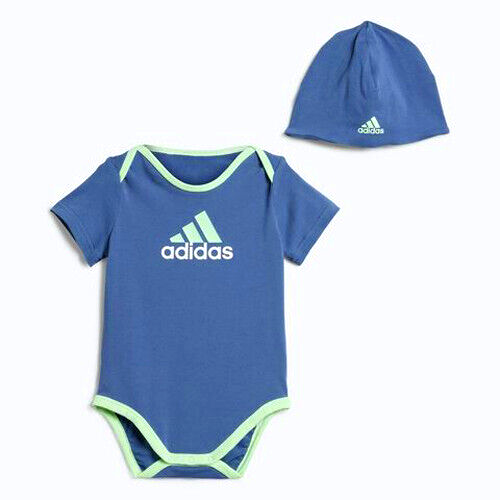 3x Adidas 2-Teiler Body mit Mütze blau mint Gr.0-6 Monate /60- 70 cm