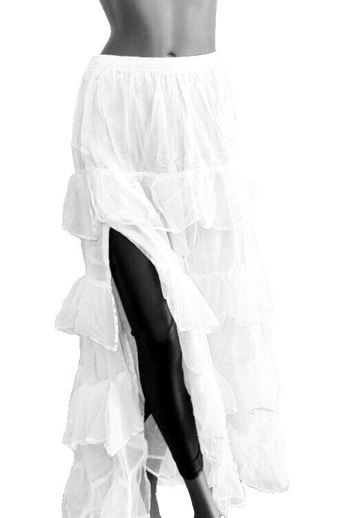 Maxirock Gothic Victorian Punk Pixie Fairy Boho Tüll Stufenrock weiss Gr.34-44