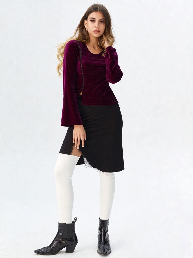 Samtshirt bordeaux Longsleeve Gothic Mittelalter Witch Pixie Gr. 38/40