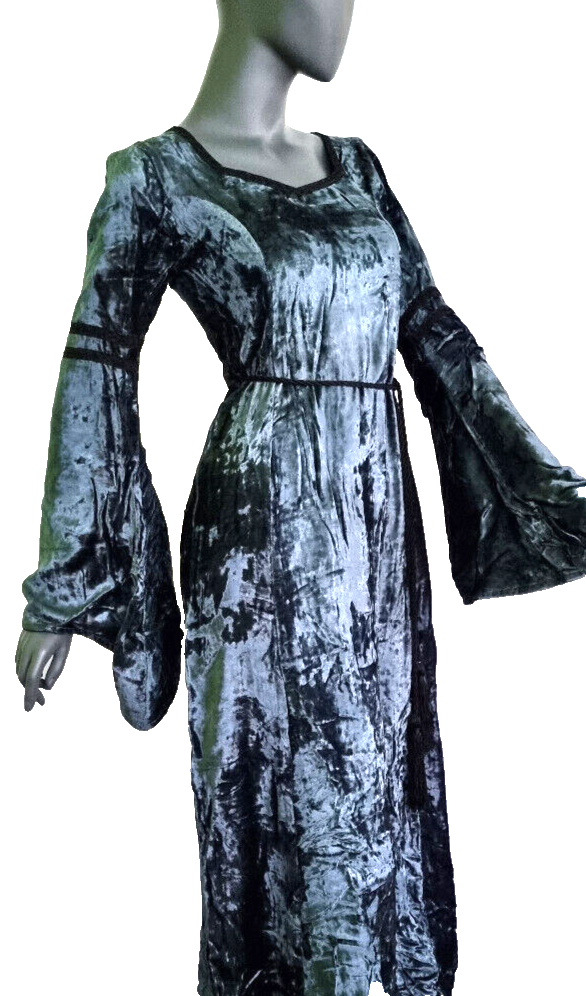 Samtkleid Maxikleid Mittelalter Gothic Witch blaugrau Gr. 36-38